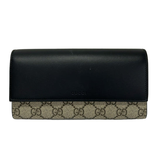 Gucci Wallet GG Plus Supreme Black Beige Dark Brown Leather