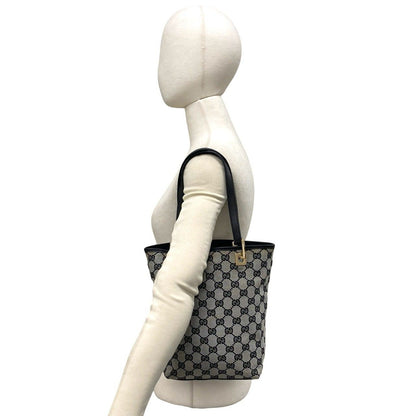 Gucci GG Logo Pattern Canvas Leather Handbag Mini Tote Black — view 2