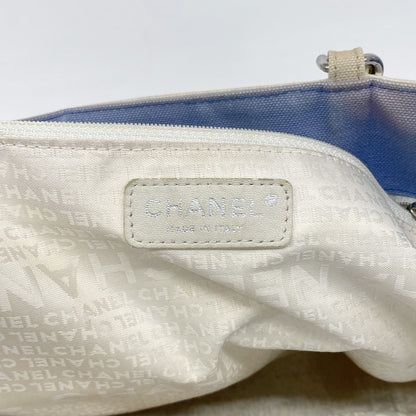 Chanel Chain Tote Bag Canvas White Blue Silver — view 5