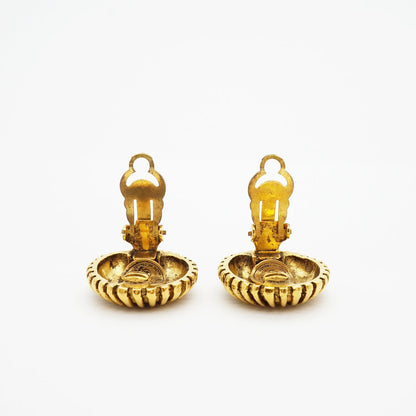 Chanel Earrings Vintage CC Logo Round Circle Gold Plated — view 7