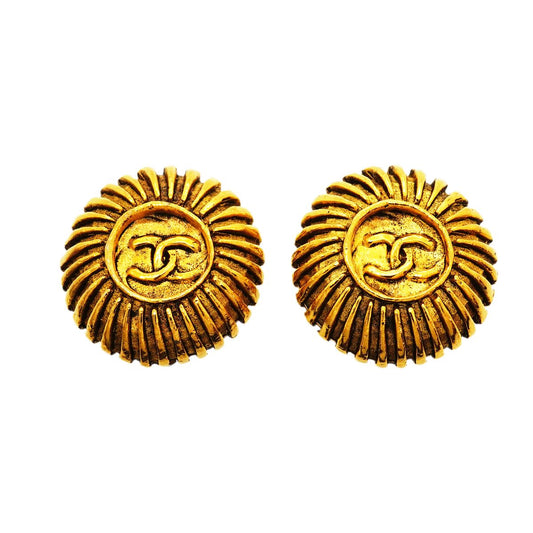 Chanel Earrings Vintage CC Logo Round Circle Gold Plated