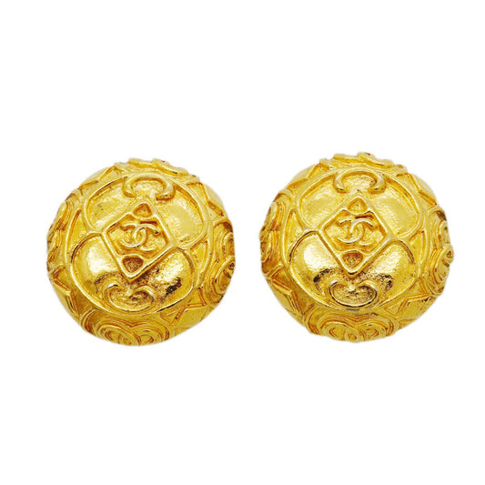 Chanel Earrings Vintage CC Logo Round Circle Gold Plated