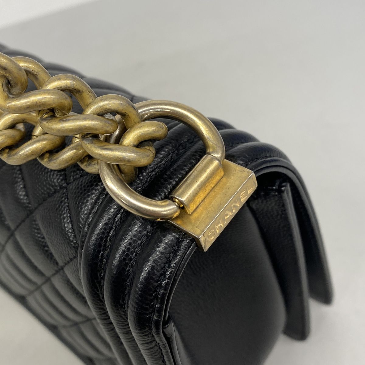 Chanel Shoulder Bag Boy Caviar Leather Black Champagne Gold — view 6