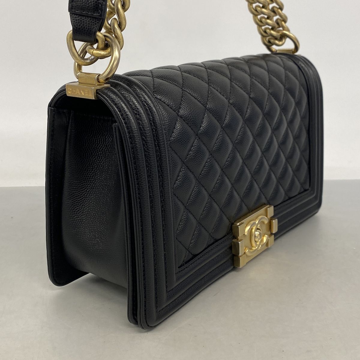 Chanel Shoulder Bag Boy Caviar Leather Black Champagne Gold — view 2