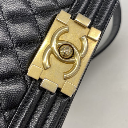Chanel Shoulder Bag Boy Caviar Leather Black Champagne Gold — view 8
