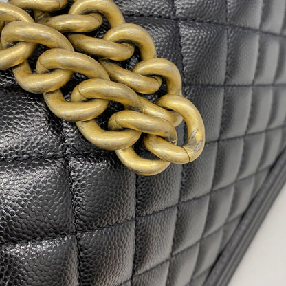 Chanel Shoulder Bag Boy Caviar Leather Black Champagne Gold — view 7