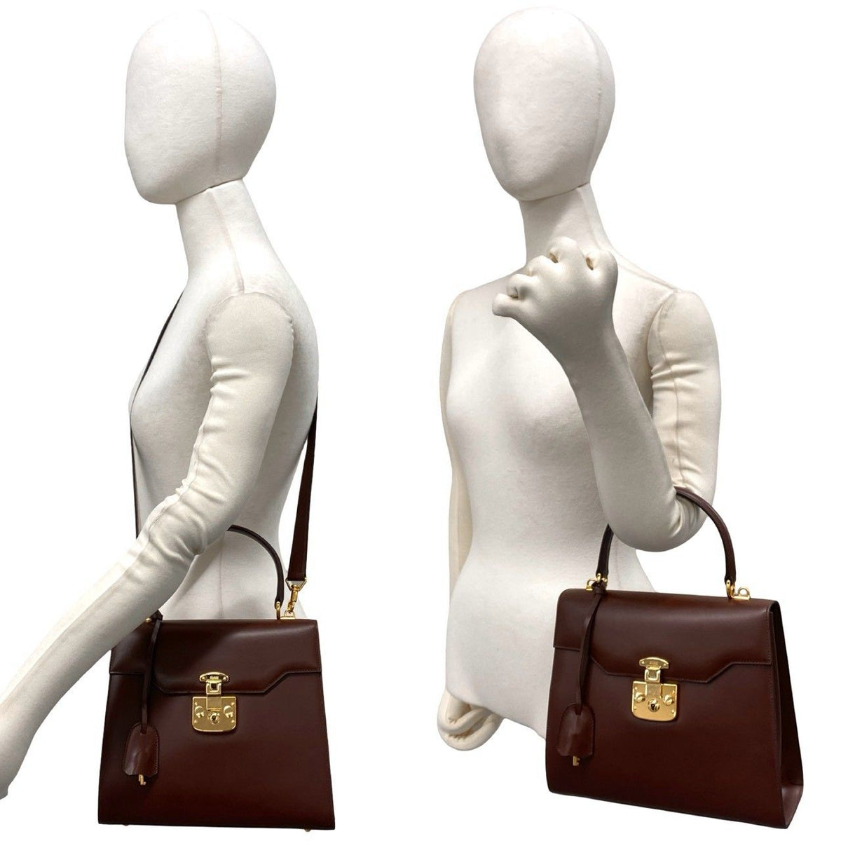 Gucci Vintage Ladylock Logo Leather 2-Way Shoulder Bag Brown — view 2