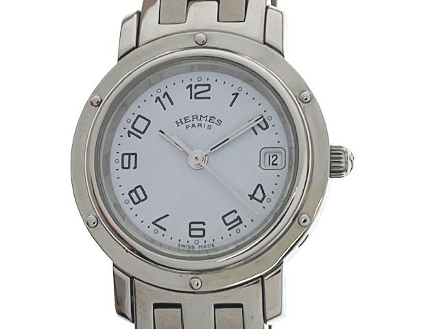 Hermes Clipper Watch Stainless Steel White Dial Quartz