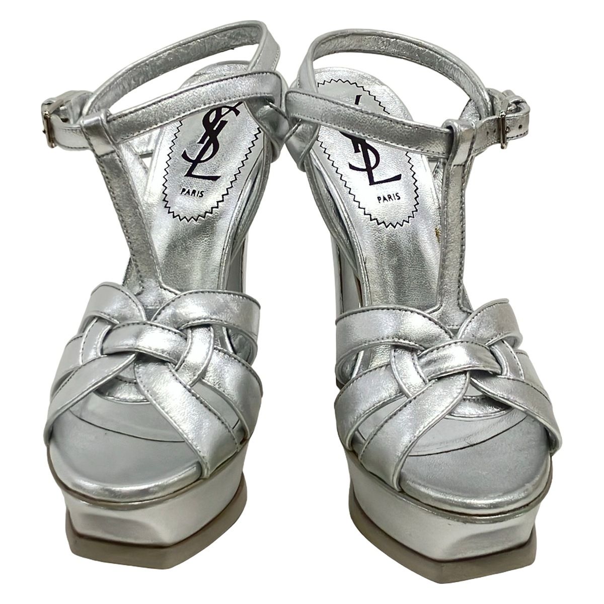 Saint Laurent Rive Gauche Sandals Silver Leather — view 2