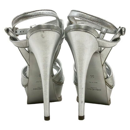 Saint Laurent Rive Gauche Sandals Silver Leather — view 3