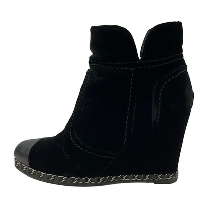 Chanel Short Boots Black Chain Wedge Sole Lambskin