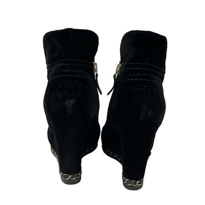 Chanel Short Boots Black Chain Wedge Sole Lambskin — view 3