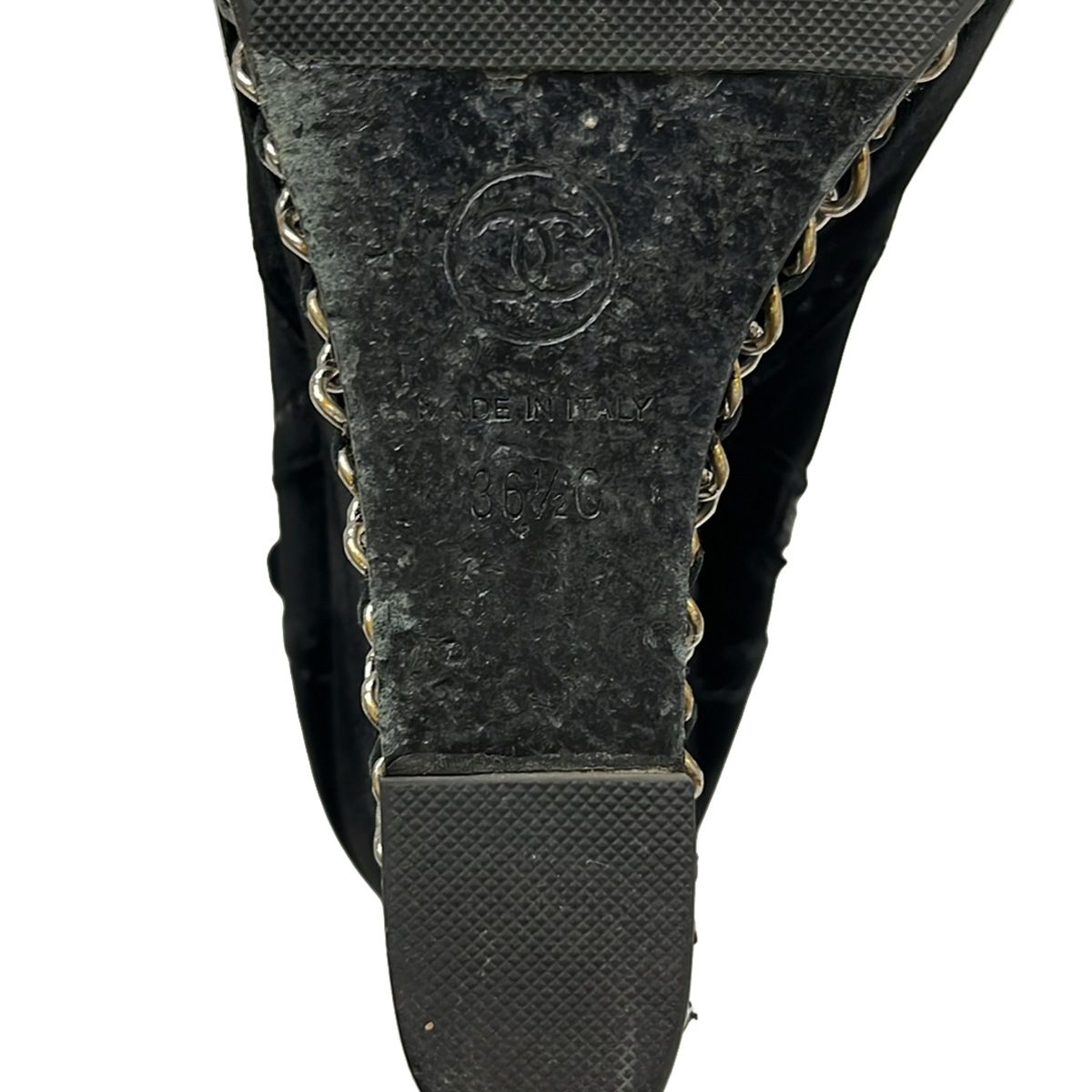 Chanel Short Boots Black Chain Wedge Sole Lambskin — view 7