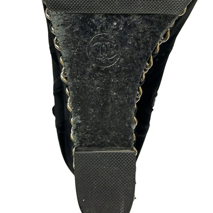 Chanel Short Boots Black Chain Wedge Sole Lambskin — view 7