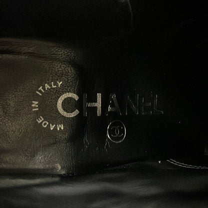 Chanel Short Boots Black Chain Wedge Sole Lambskin — view 6