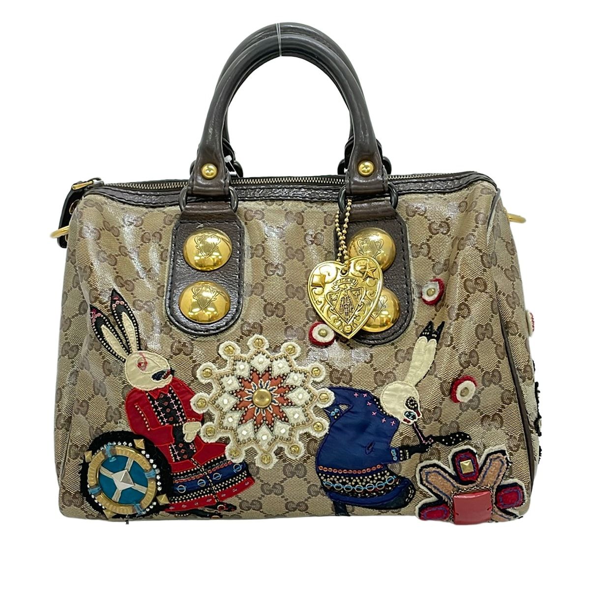 Gucci Handbag Babushka Crystal GG Beige Dark Brown Multi Leather