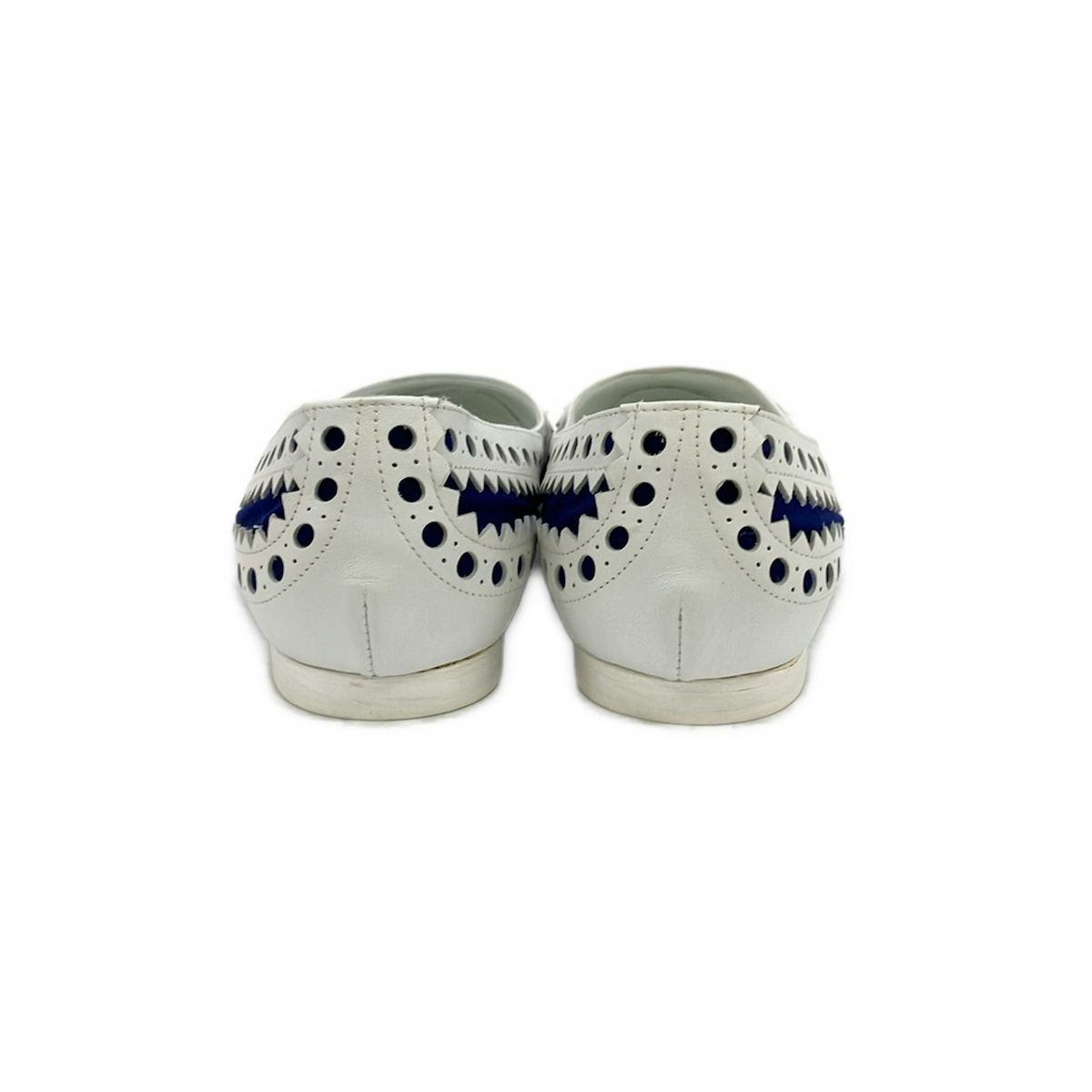 Hermes Flat Shoes White Navy Perforated Cotton Leather — view 3