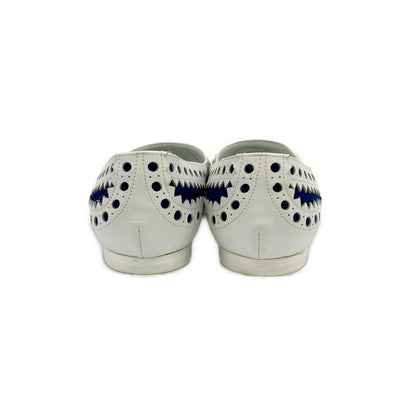 Hermes Flat Shoes White Navy Perforated Cotton Leather — view 3