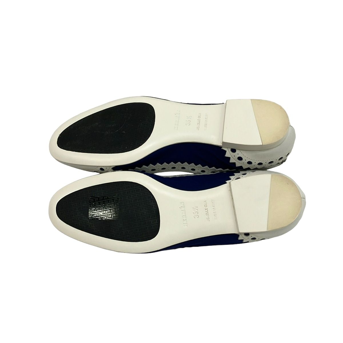 Hermes Flat Shoes White Navy Perforated Cotton Leather — view 4