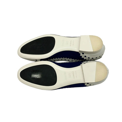 Hermes Flat Shoes White Navy Perforated Cotton Leather — view 4