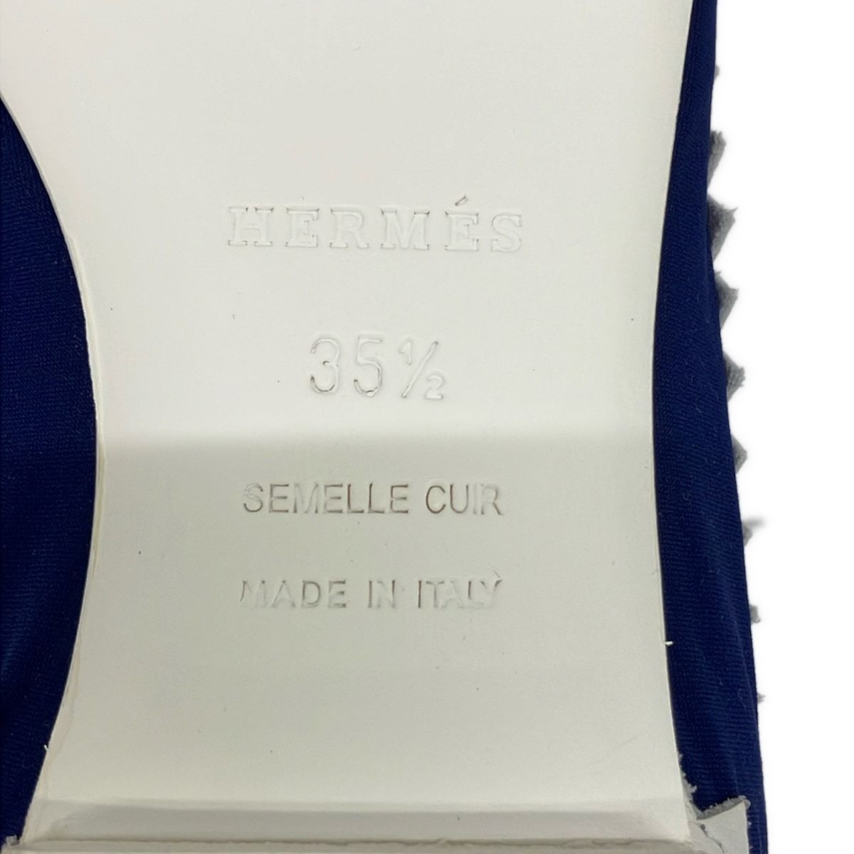 Hermes Flat Shoes White Navy Perforated Cotton Leather — view 5
