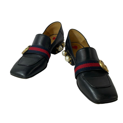 Gucci Loafers Black Dark Navy Red Double G Studs Pearl Leather — view 2