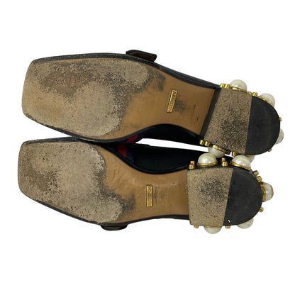 Gucci Loafers Black Dark Navy Red Double G Studs Pearl Leather — view 4