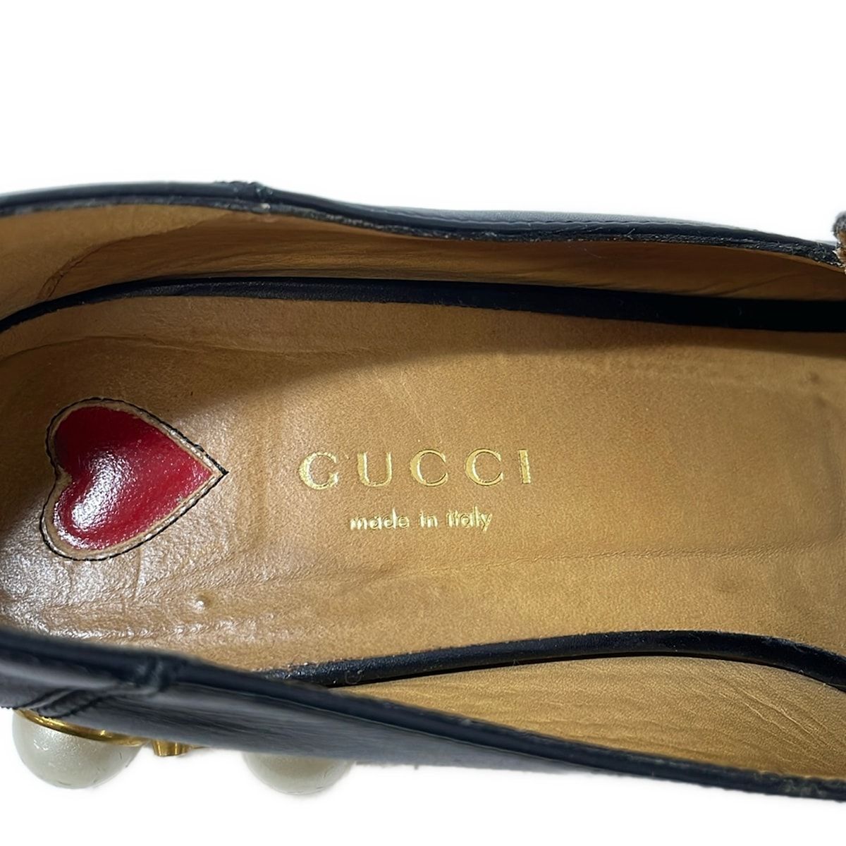Gucci Loafers Black Dark Navy Red Double G Studs Pearl Leather — view 5