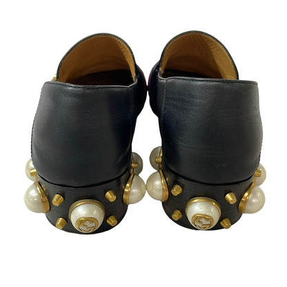 Gucci Loafers Black Dark Navy Red Double G Studs Pearl Leather — view 3