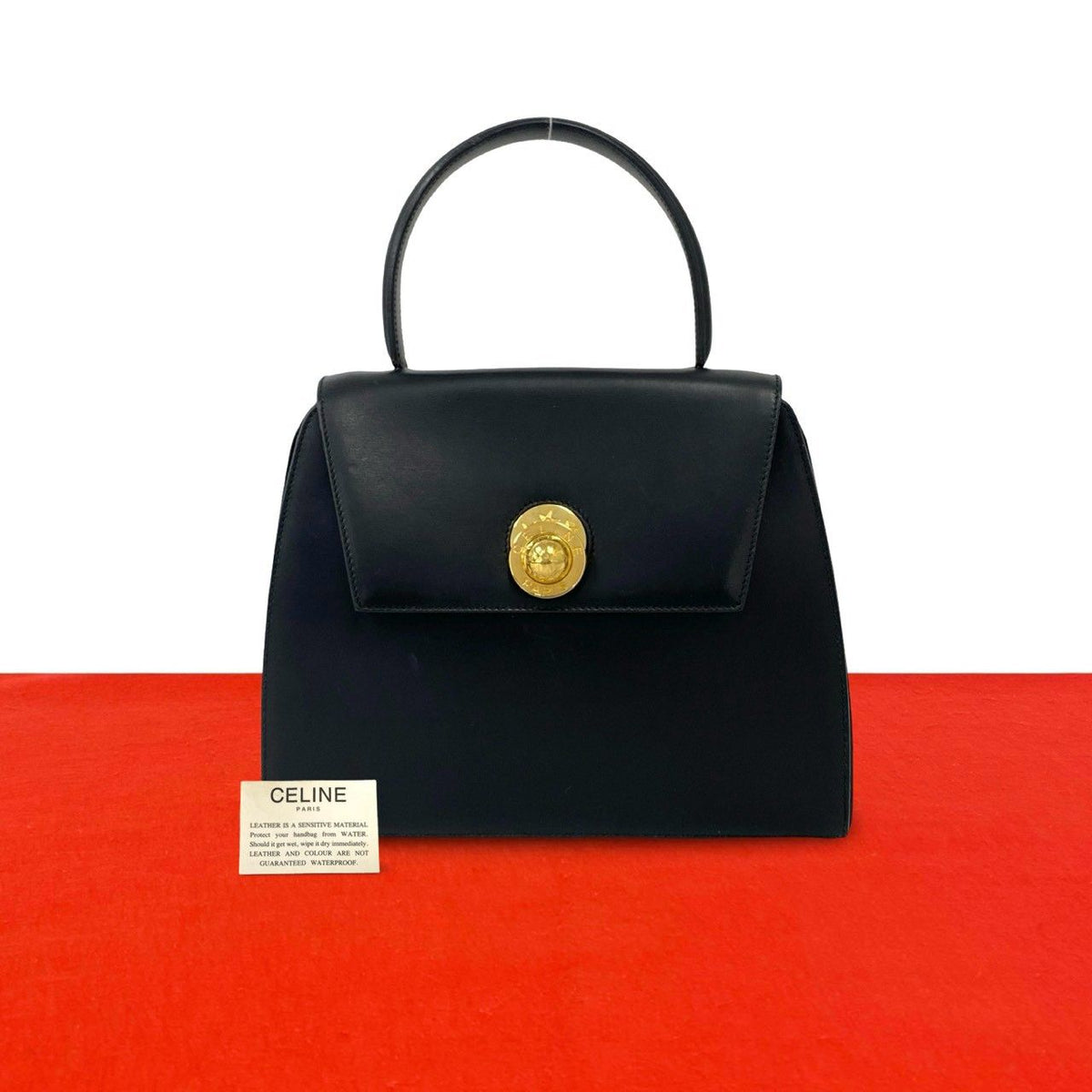 Celine Vintage Star Ball Logo Leather Handbag Mini Tote Black