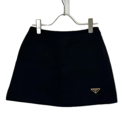 Prada Black Triangle Logo Wool Mini Skirt 38