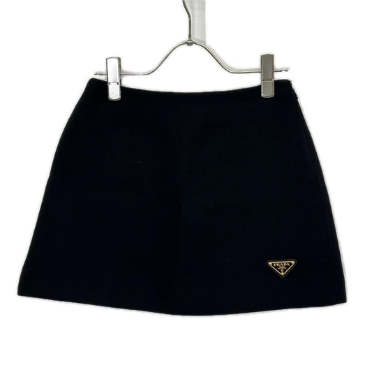 Prada Black Triangle Logo Wool Mini Skirt 38