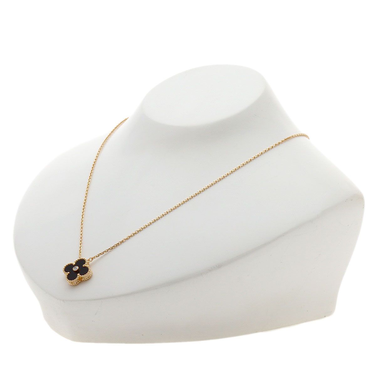 Van Cleef & Arpels Vintage Alhambra Onyx Diamond Necklace 18k Pink Gold — view 5