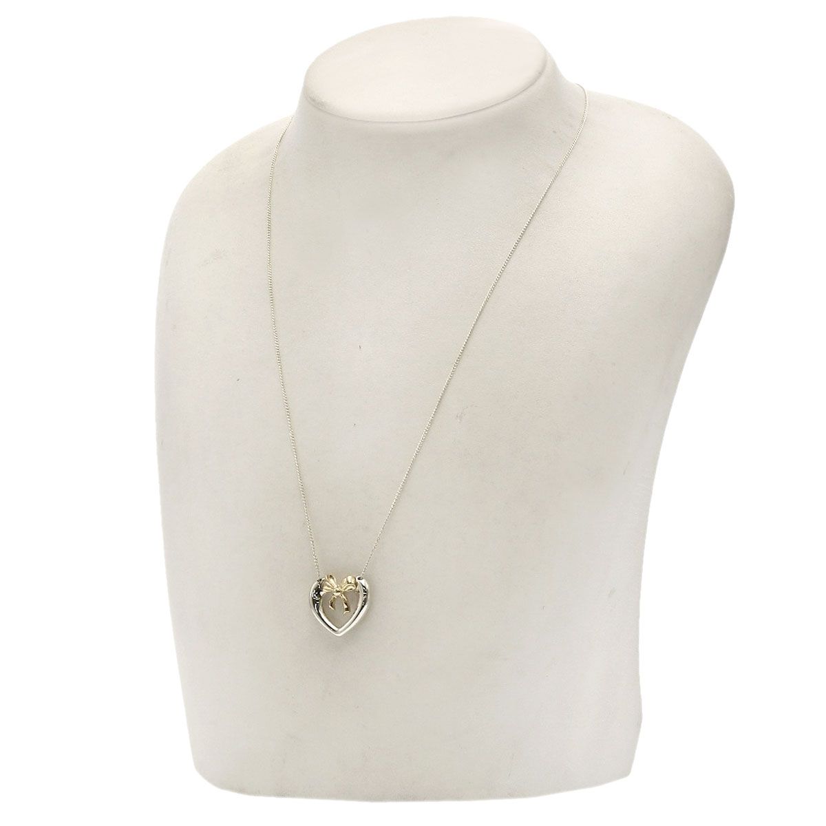 Tiffany & Co Heart Ribbon Necklace Silver 18k Yellow Gold — view 4