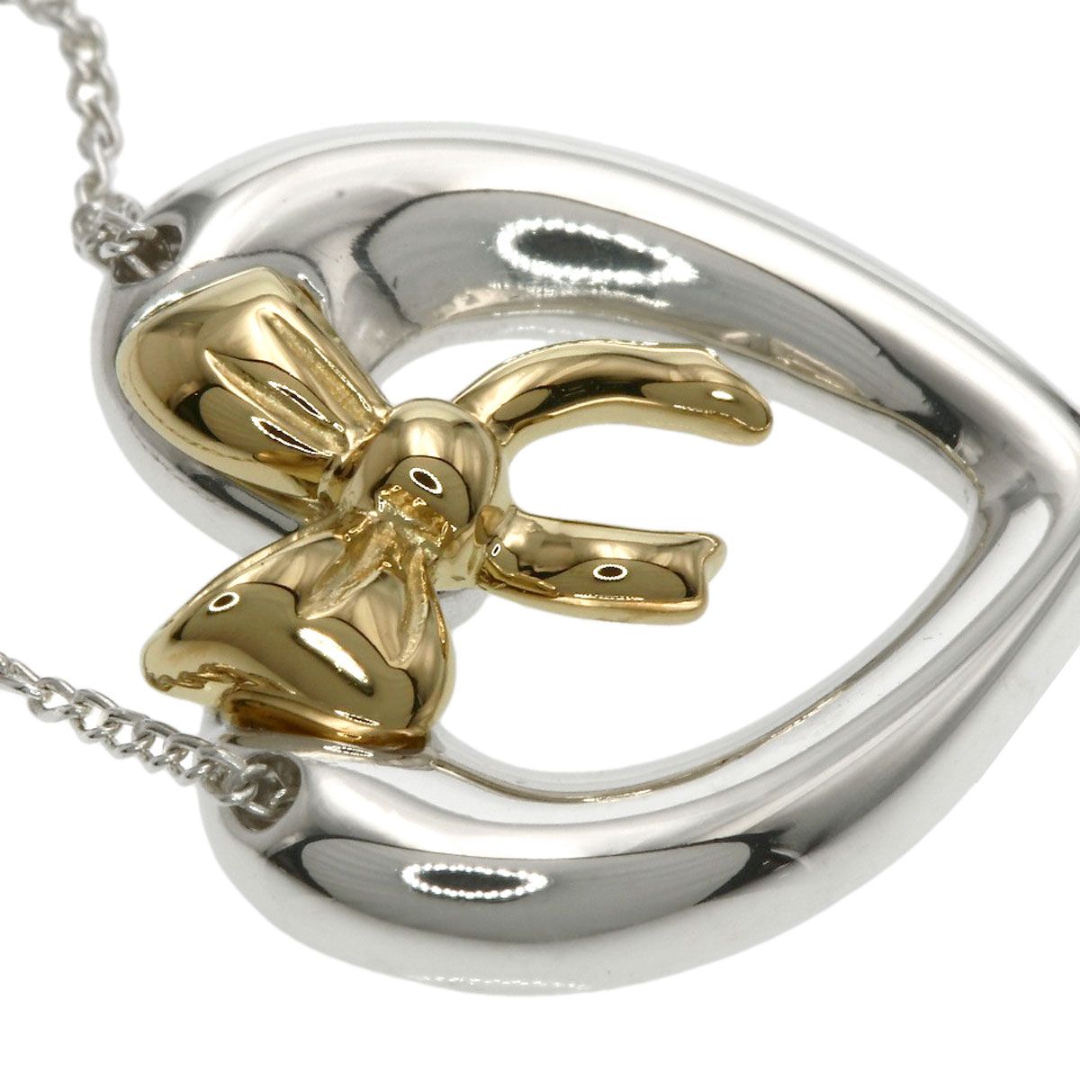 Tiffany & Co Heart Ribbon Necklace Silver 18k Yellow Gold — view 5