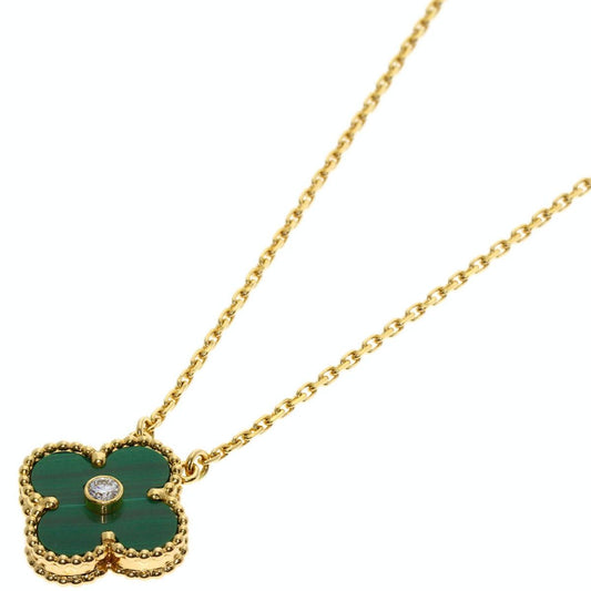Van Cleef & Arpels Vintage Alhambra Malachite Diamond Necklace 18k Yellow Gold