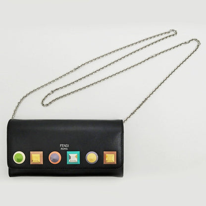 Fendi Multi Studs Chain Wallet Shoulder Bag Black — view 7
