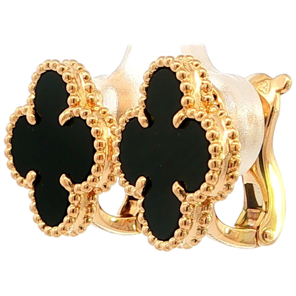 Van Cleef & Arpels Vintage Alhambra Onyx Earrings 18k Yellow Gold — view 3