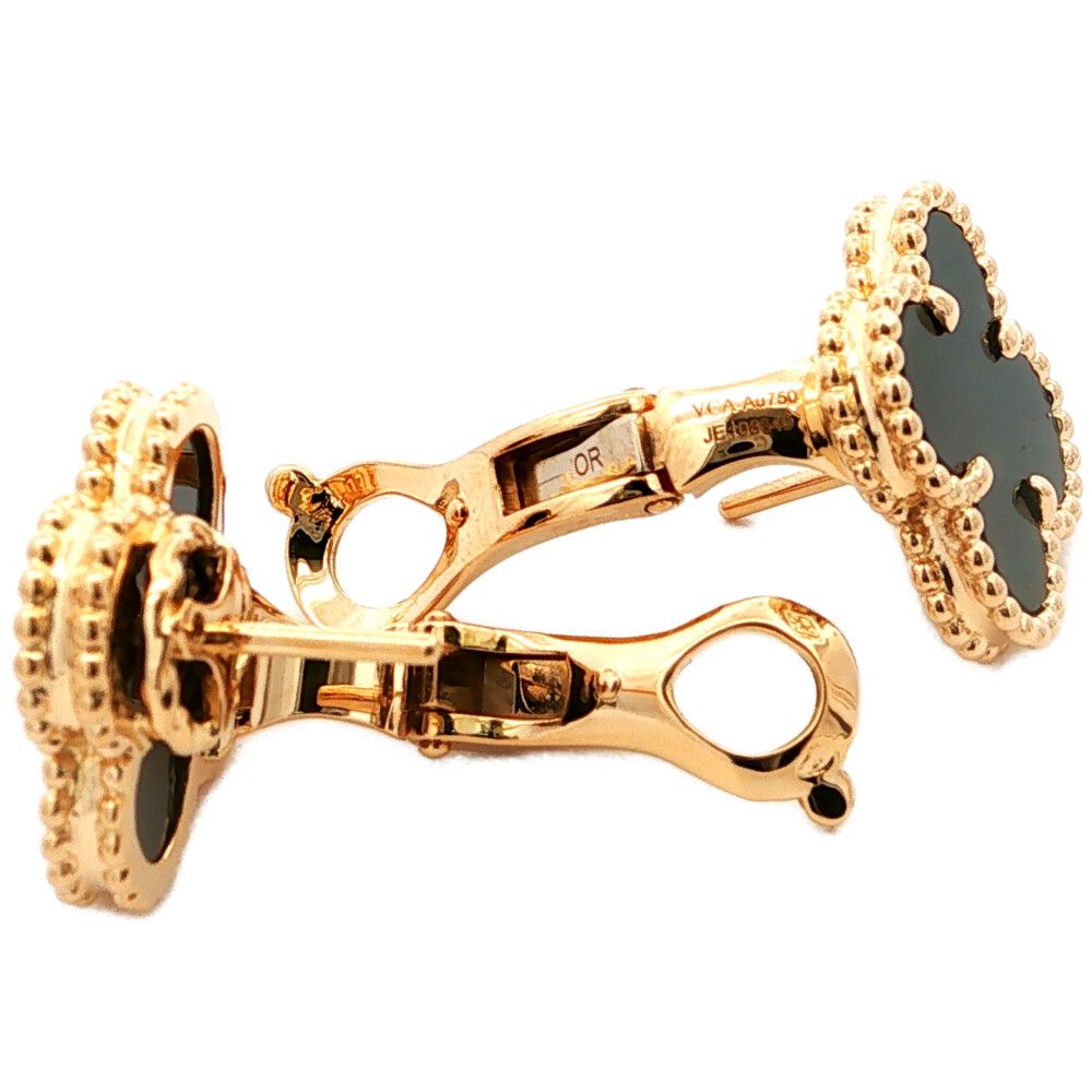 Van Cleef & Arpels Vintage Alhambra Onyx Earrings 18k Yellow Gold — view 4