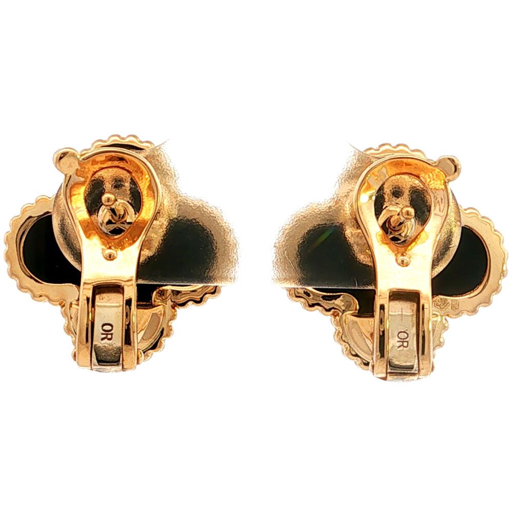 Van Cleef & Arpels Vintage Alhambra Onyx Earrings 18k Yellow Gold — view 2