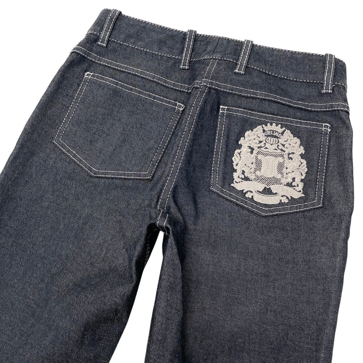 Celine Skinny Denim Embroidery Design Pants Gray — view 4