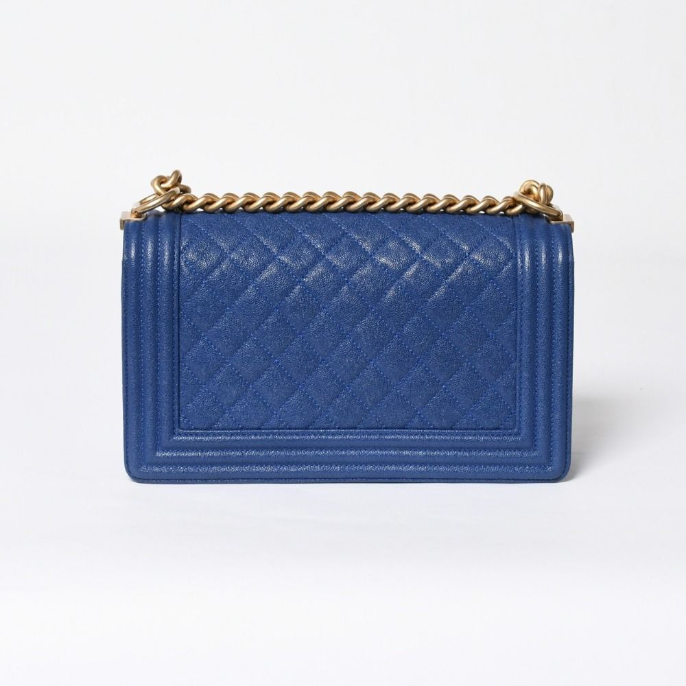 Chanel Boy Chain Shoulder Bag Blue Caviar Leather Gold — view 2