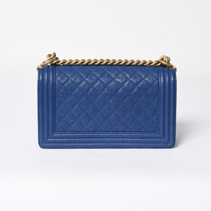 Chanel Boy Chain Shoulder Bag Blue Caviar Leather Gold — view 2