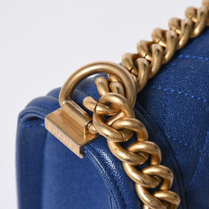 Chanel Boy Chain Shoulder Bag Blue Caviar Leather Gold — view 7