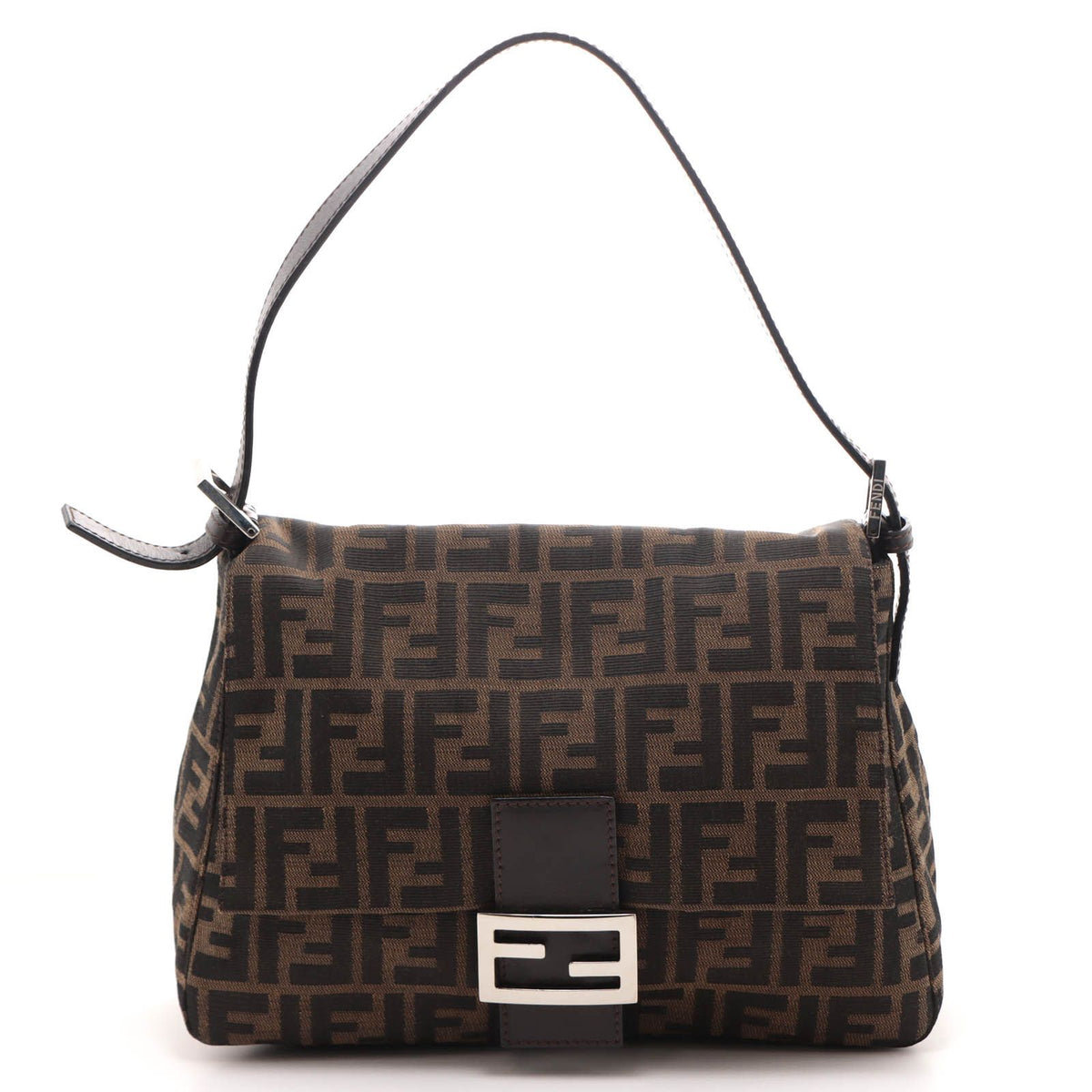 Fendi Zucca Mamma Baguette Dark Brown Silver Canvas Leather 2119/26325/009