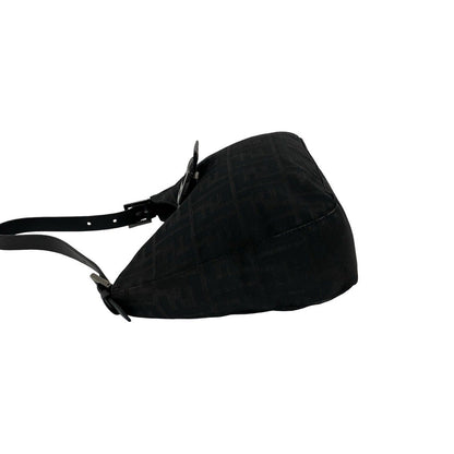 Fendi Zucca FF Logo Pattern Canvas Leather Shoulder Bag Black — view 5
