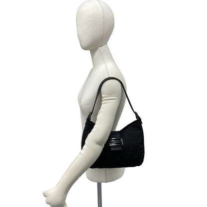 Fendi Zucca FF Logo Pattern Canvas Leather Shoulder Bag Black — view 2