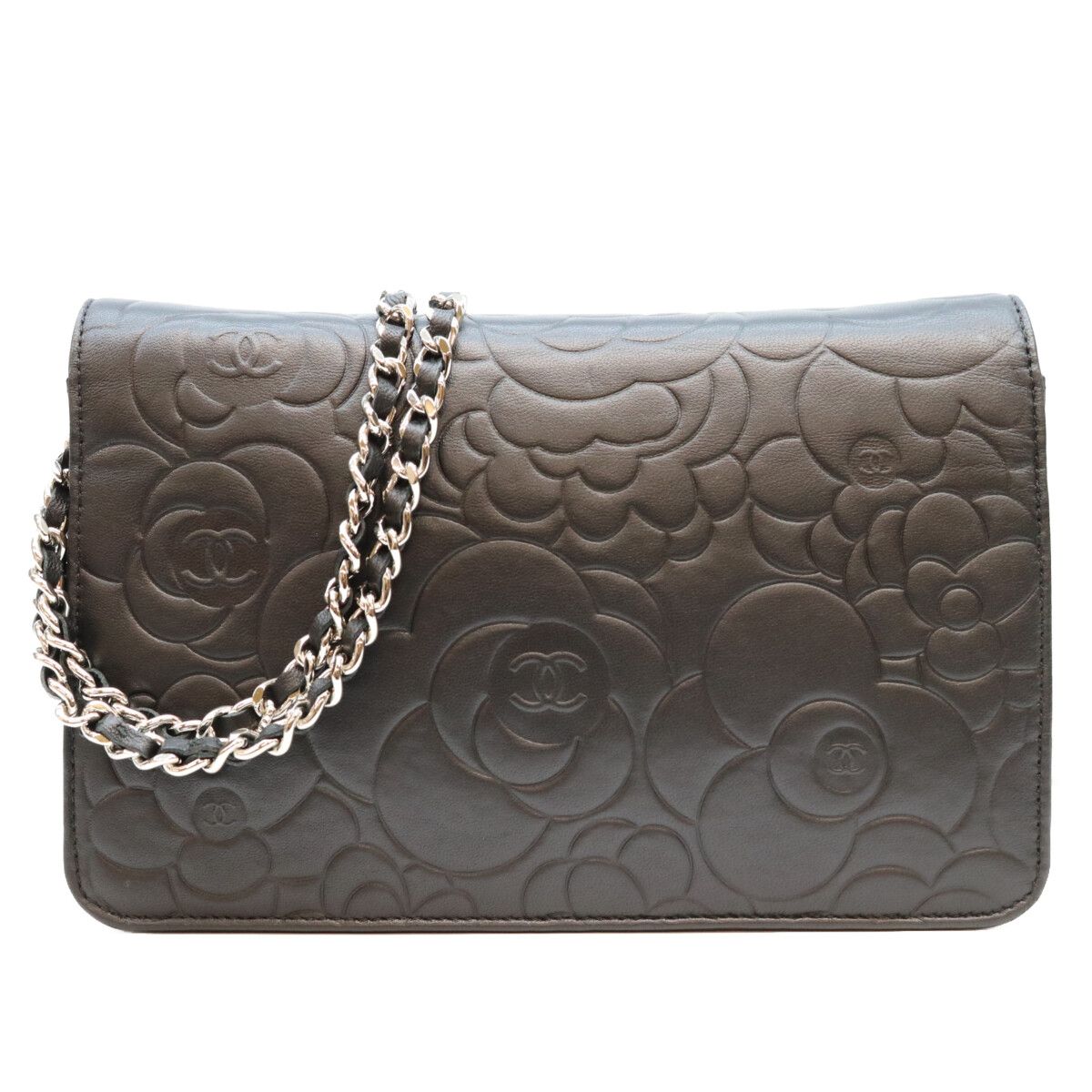 Chanel Black Lambskin Silver Camellia Chain Wallet Shoulder Bag — view 3
