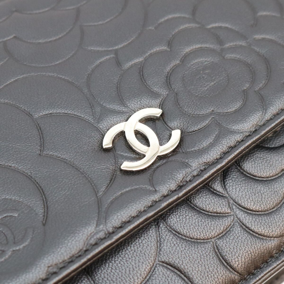 Chanel Black Lambskin Silver Camellia Chain Wallet Shoulder Bag — view 7