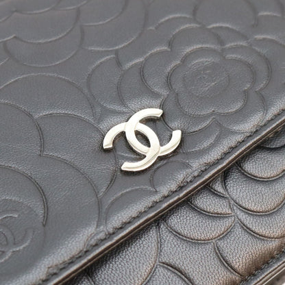 Chanel Black Lambskin Silver Camellia Chain Wallet Shoulder Bag — view 7